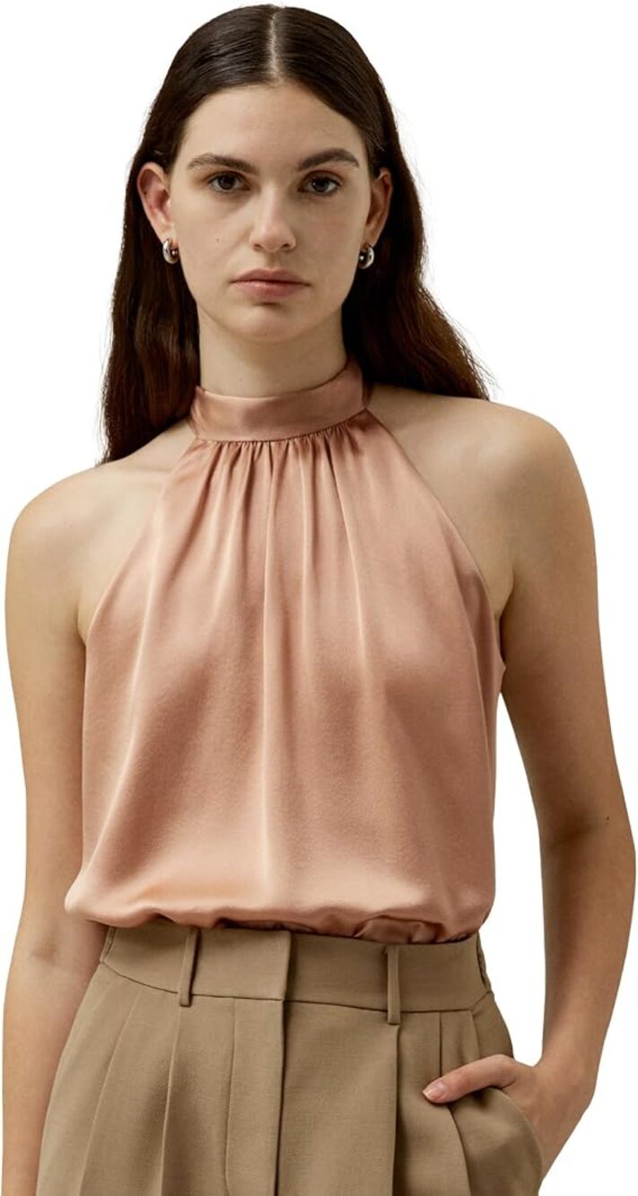 Lilysilk Graceful Breeze Mulberry Silk Halter Neck Blouse Quartz Rose Medium NWT